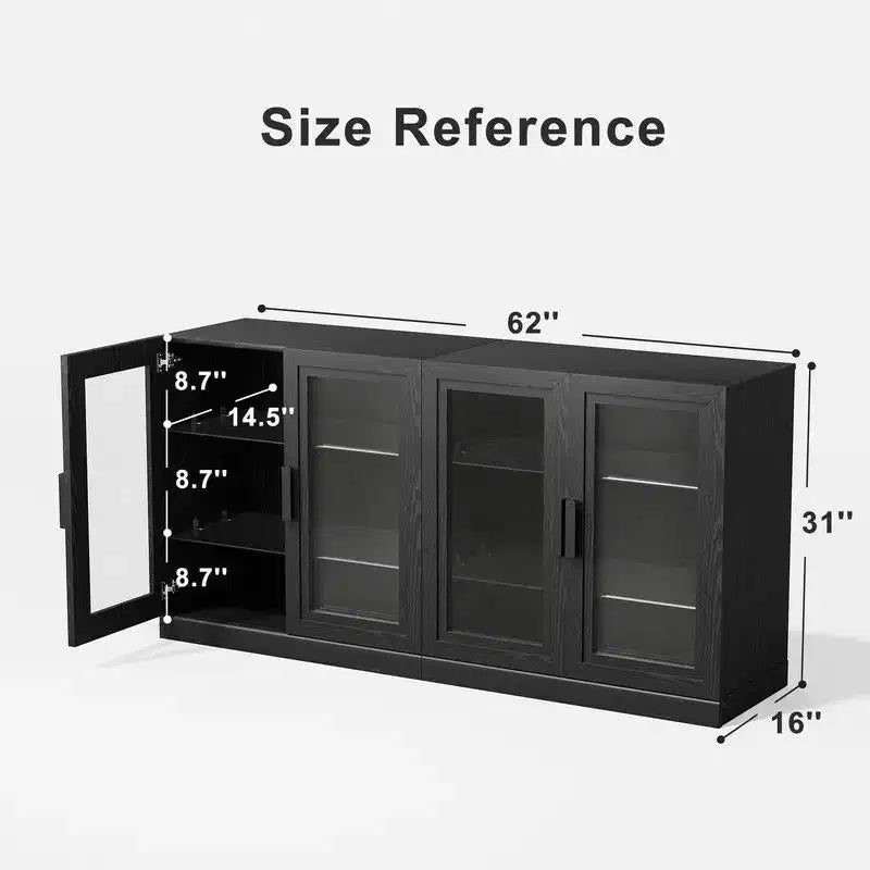62x31 Large Sideboard Buffet Cabinet with 4 Glass Doors