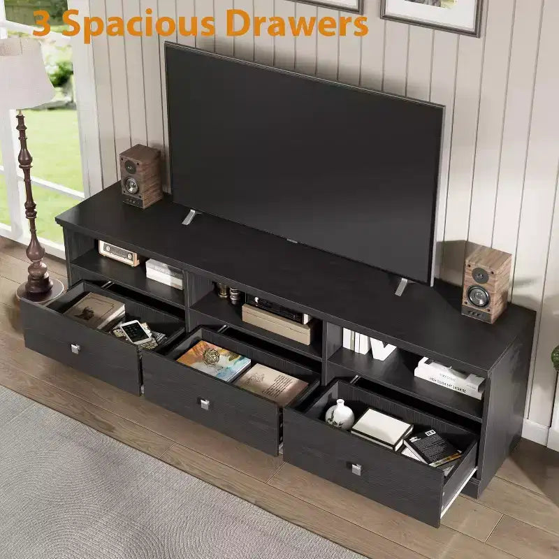 TV Stand for 75 Inch TV, Mid-Century Modern Entertainment Center with Storage Drawer, Wood Media Console TV Cabinet for Living Room