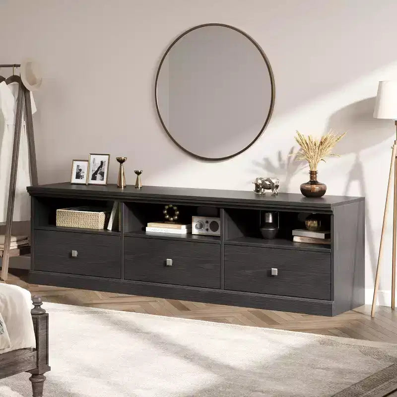 TV Stand for 75 Inch TV, Mid-Century Modern Entertainment Center with Storage Drawer, Wood Media Console TV Cabinet for Living Room