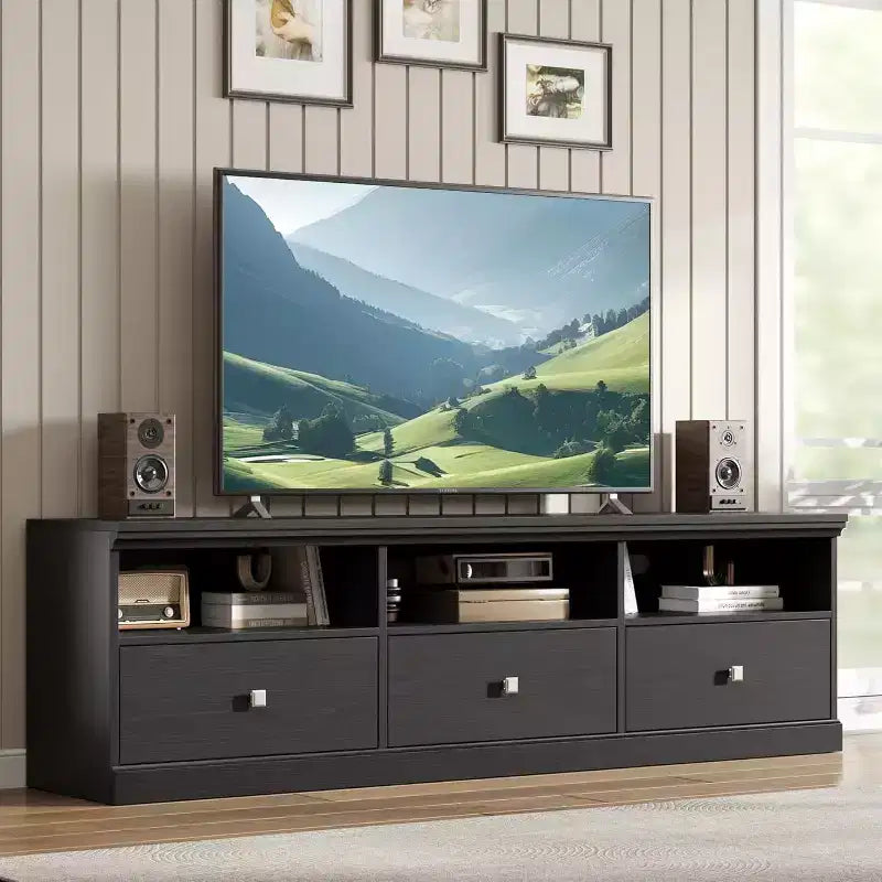 TV Stand for 75 Inch TV, Mid-Century Modern Entertainment Center with Storage Drawer, Wood Media Console TV Cabinet for Living Room
