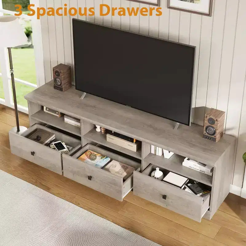 TV Stand for 75 Inch TV, Mid-Century Modern Entertainment Center with Storage Drawer, Wood Media Console TV Cabinet for Living Room