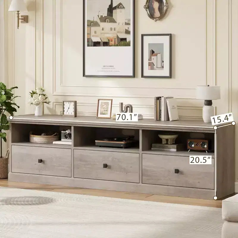 TV Stand for 75 Inch TV, Mid-Century Modern Entertainment Center with Storage Drawer, Wood Media Console TV Cabinet for Living Room
