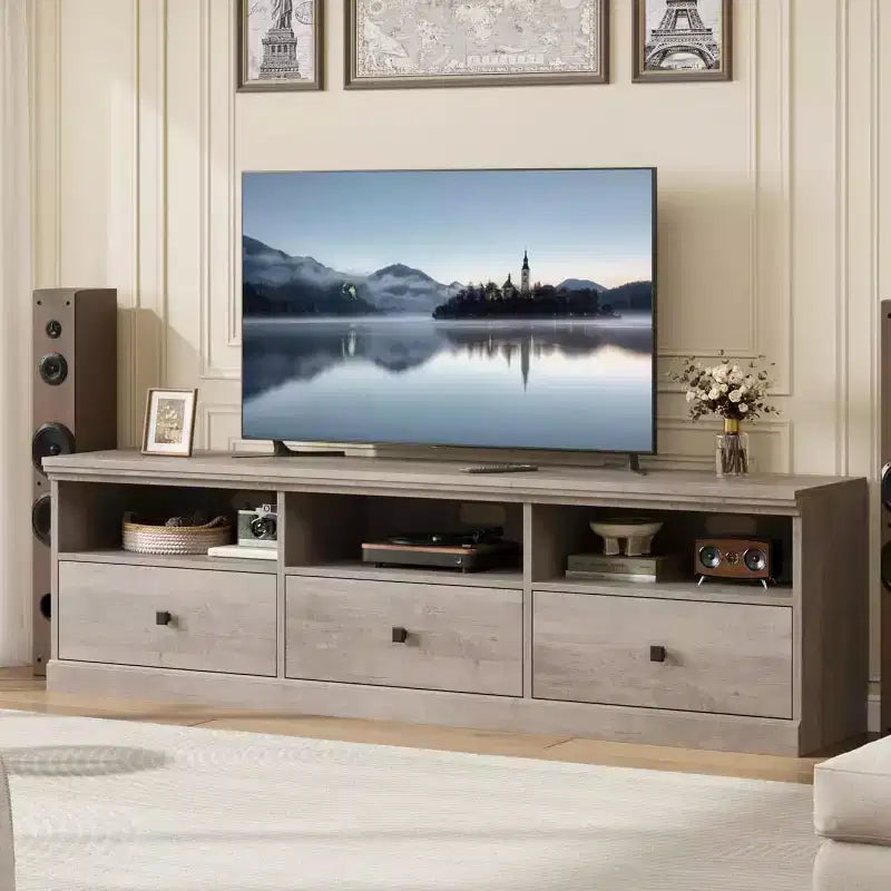 TV Stand for 75 Inch TV, Mid-Century Modern Entertainment Center with Storage Drawer, Wood Media Console TV Cabinet for Living Room