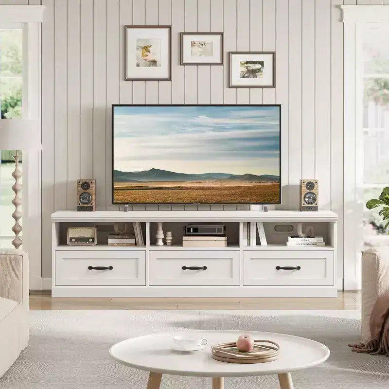 TV Stand for 75 Inch TV, Mid-Century Modern Entertainment Center with Storage Drawer, Wood Media Console TV Cabinet for Living Room