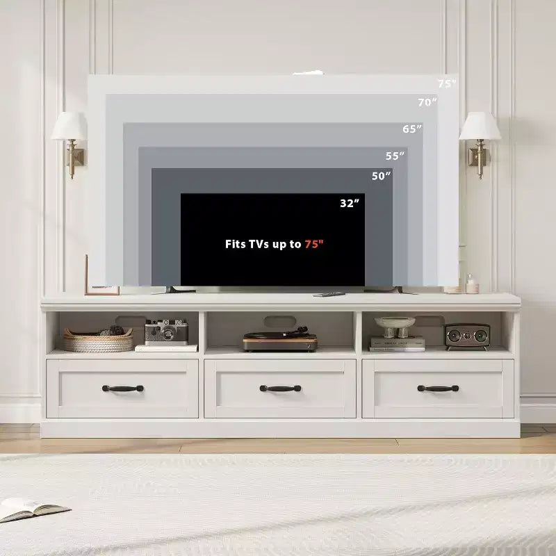 TV Stand for 75 Inch TV, Mid-Century Modern Entertainment Center with Storage Drawer, Wood Media Console TV Cabinet for Living Room