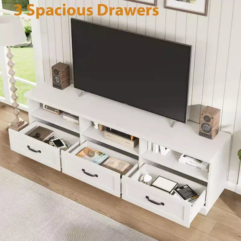 TV Stand for 75 Inch TV, Mid-Century Modern Entertainment Center with Storage Drawer, Wood Media Console TV Cabinet for Living Room