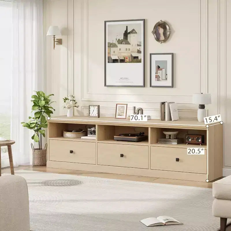 TV Stand for 75 Inch TV, Mid-Century Modern Entertainment Center with Storage Drawer, Wood Media Console TV Cabinet for Living Room