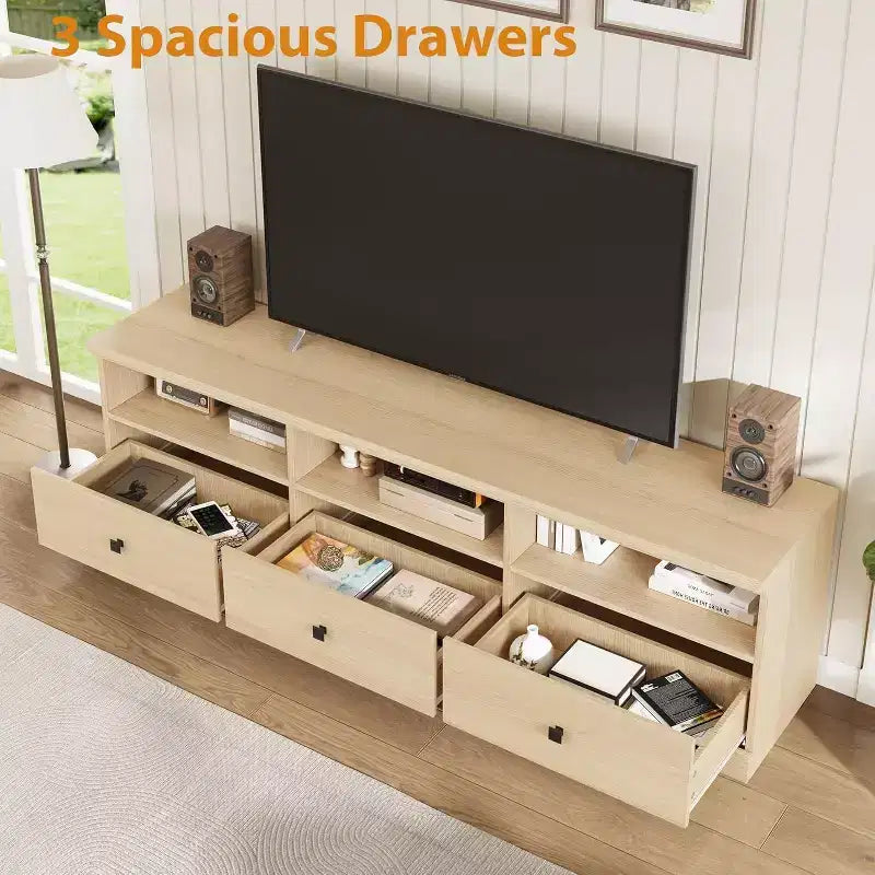 TV Stand for 75 Inch TV, Mid-Century Modern Entertainment Center with Storage Drawer, Wood Media Console TV Cabinet for Living Room