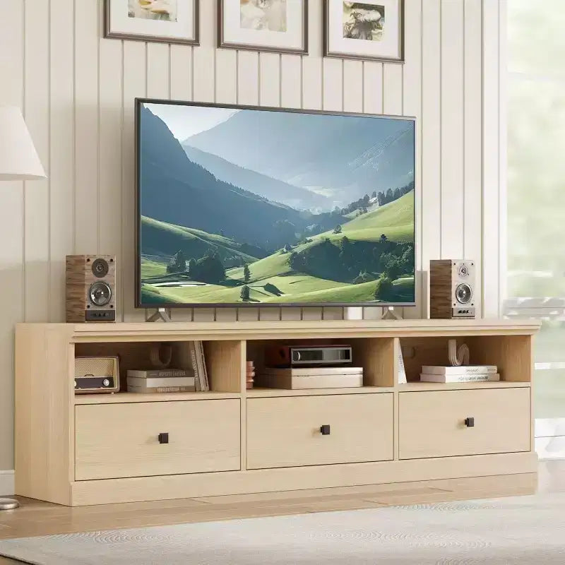 TV Stand for 75 Inch TV, Mid-Century Modern Entertainment Center with Storage Drawer, Wood Media Console TV Cabinet for Living Room
