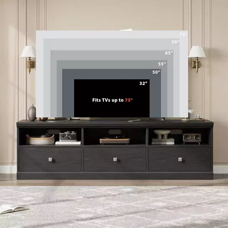 TV Stand for 75 Inch TV, Mid-Century Modern Entertainment Center with Storage Drawer, Wood Media Console TV Cabinet for Living Room