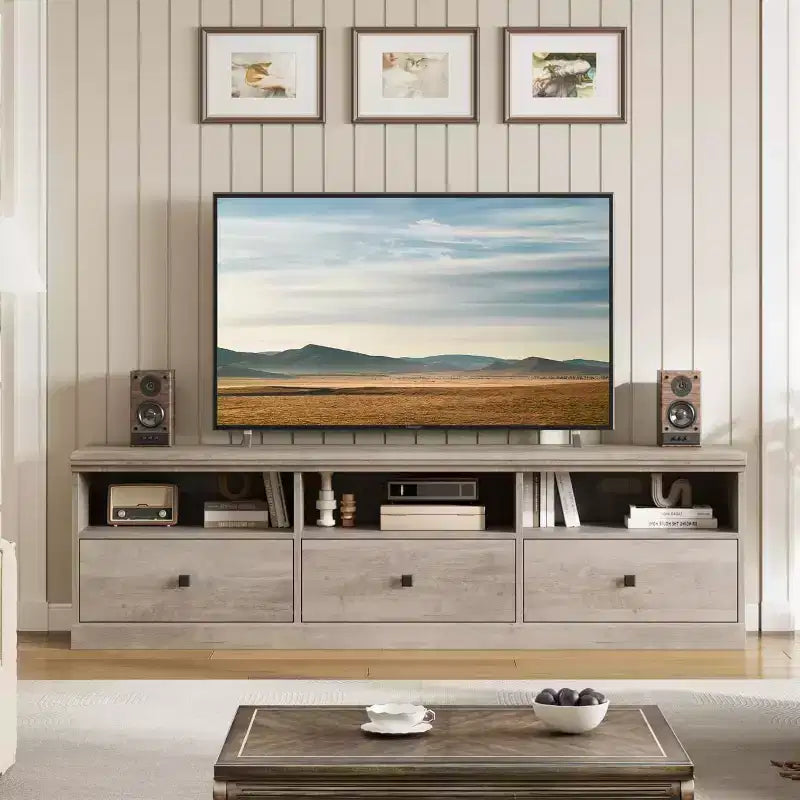 TV Stand for 75 Inch TV, Mid-Century Modern Entertainment Center with Storage Drawer, Wood Media Console TV Cabinet for Living Room