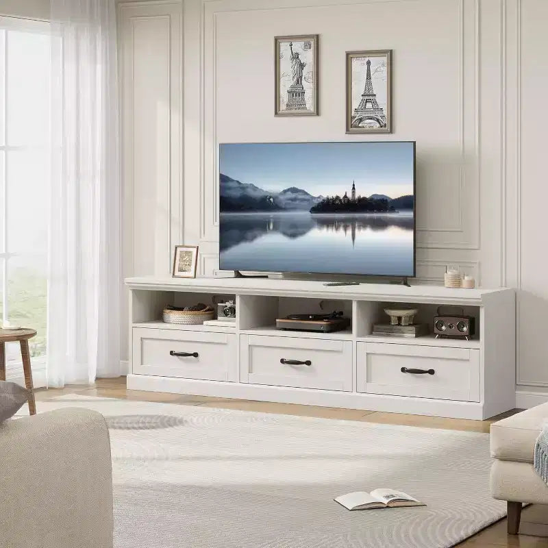 TV Stand for 75 Inch TV, Mid-Century Modern Entertainment Center with Storage Drawer, Wood Media Console TV Cabinet for Living Room
