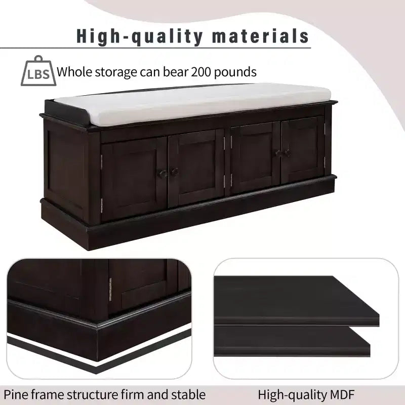 Mike Storage Shoe Bench with Doors and Adjustable Shelves