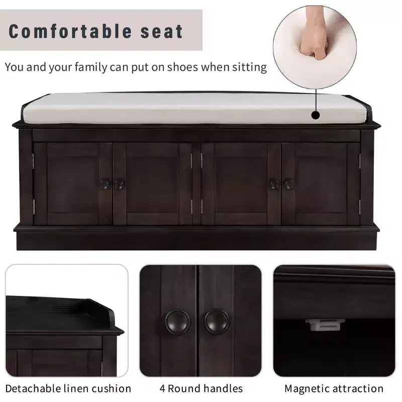 Mike Storage Shoe Bench with Doors and Adjustable Shelves