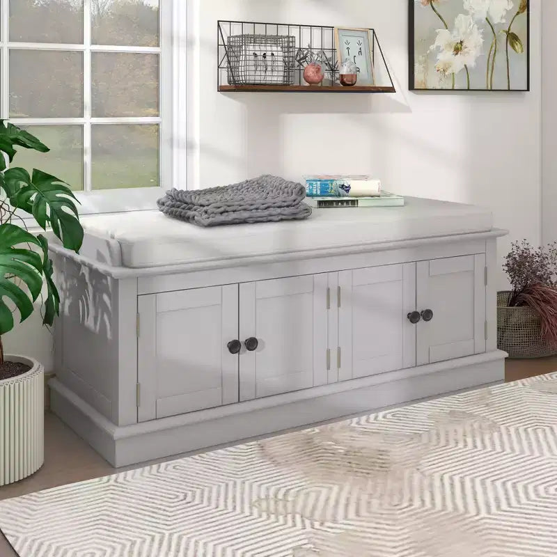 Mike Storage Shoe Bench with Doors and Adjustable Shelves