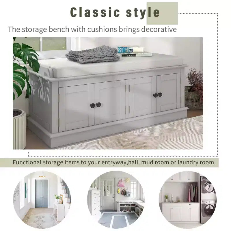 Mike Storage Shoe Bench with Doors and Adjustable Shelves