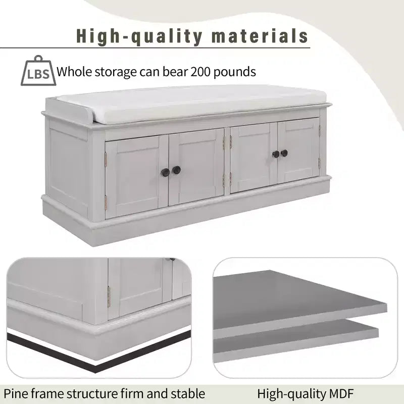 Mike Storage Shoe Bench with Doors and Adjustable Shelves