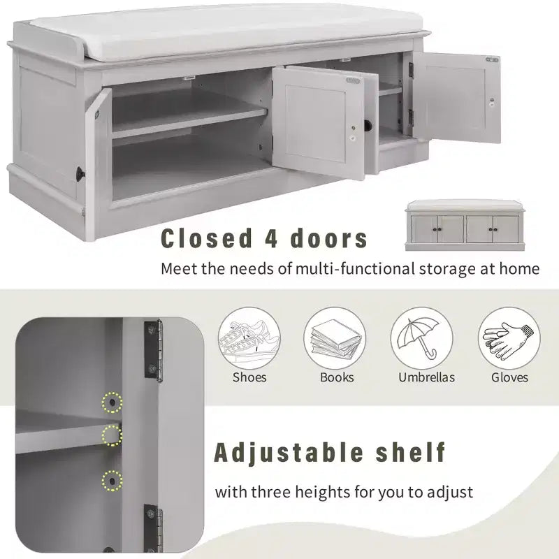 Mike Storage Shoe Bench with Doors and Adjustable Shelves
