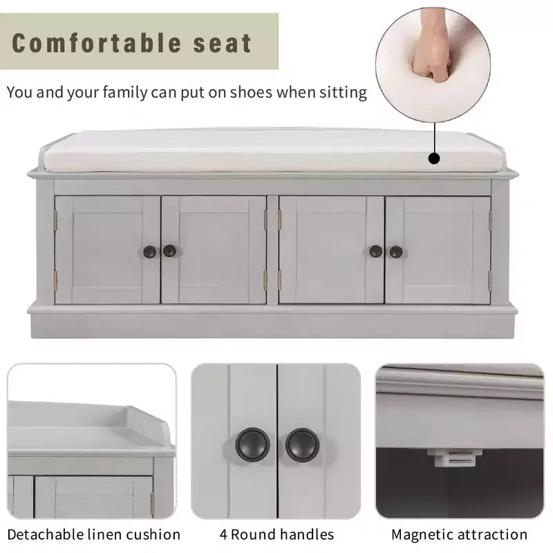 Mike Storage Shoe Bench with Doors and Adjustable Shelves