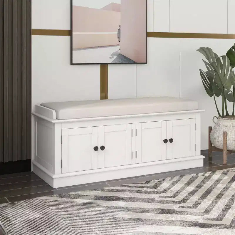 Mike Storage Shoe Bench with Doors and Adjustable Shelves