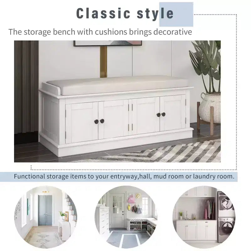 Mike Storage Shoe Bench with Doors and Adjustable Shelves