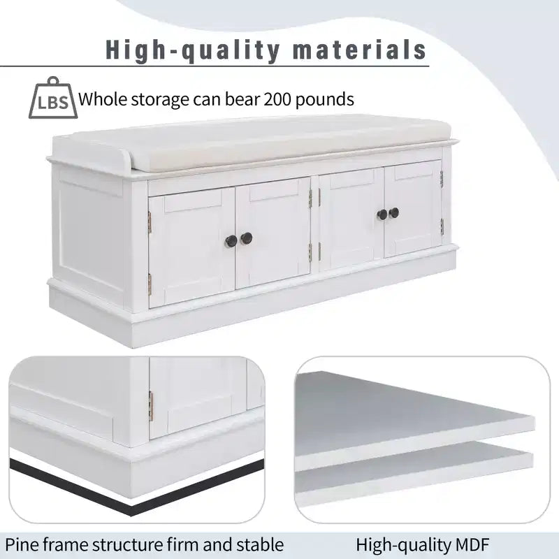 Mike Storage Shoe Bench with Doors and Adjustable Shelves
