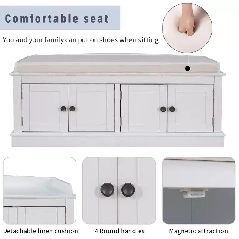 Mike Storage Shoe Bench with Doors and Adjustable Shelves