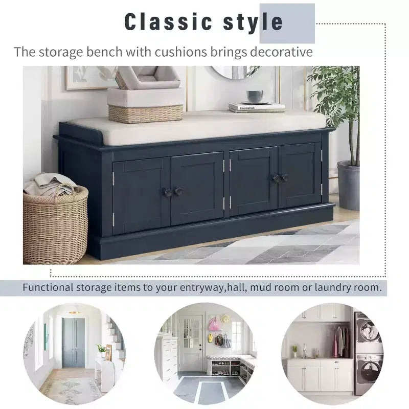 Mike Storage Shoe Bench with Doors and Adjustable Shelves