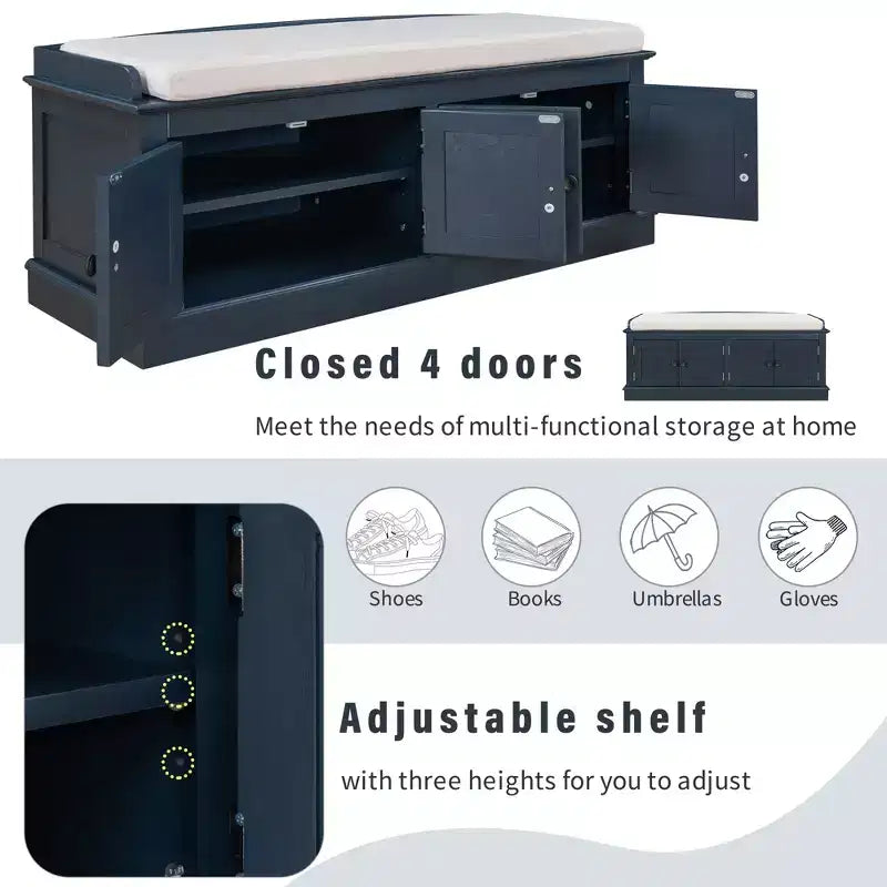 Mike Storage Shoe Bench with Doors and Adjustable Shelves