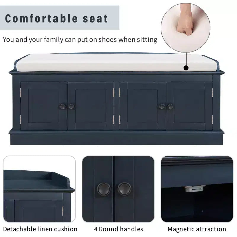 Mike Storage Shoe Bench with Doors and Adjustable Shelves