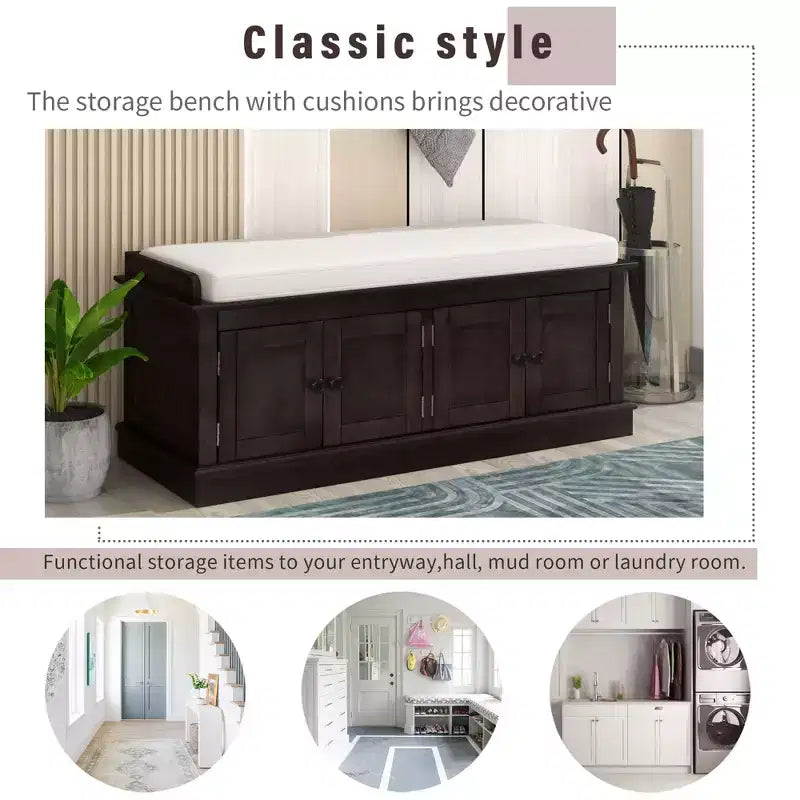 Mike Storage Shoe Bench with Doors and Adjustable Shelves