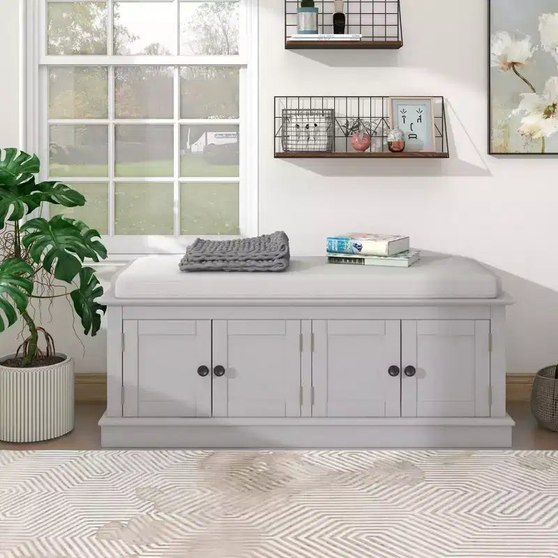 Mike Storage Shoe Bench with Doors and Adjustable Shelves
