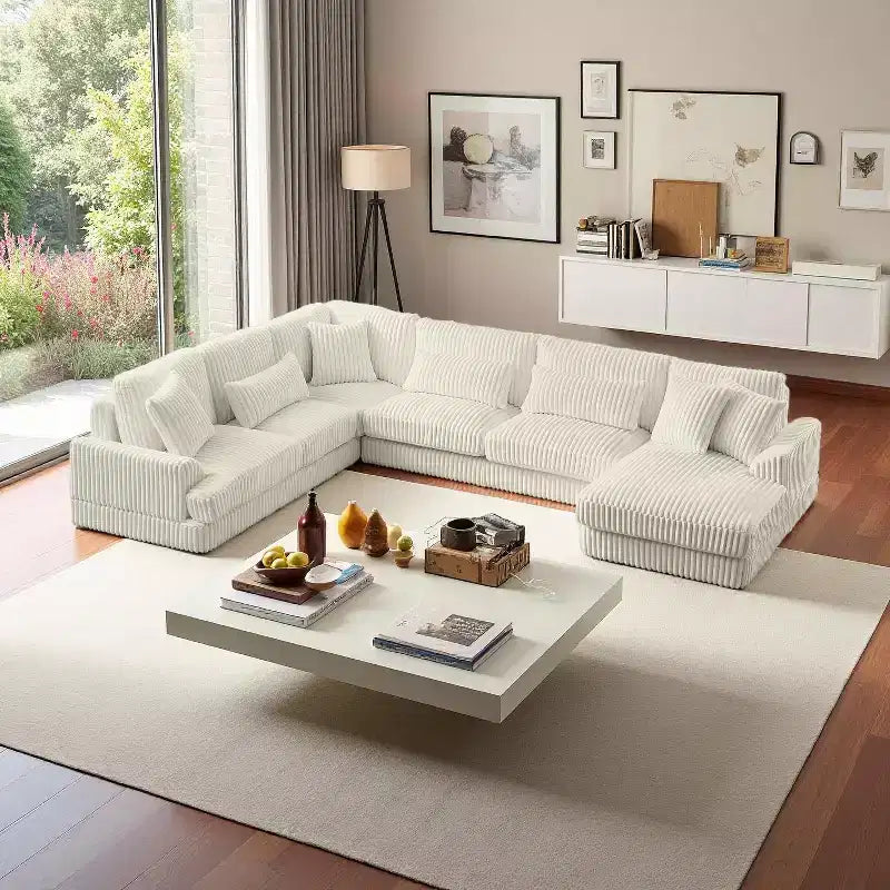 Oversized U-Shaped Sectional Sofa with Plush Corduroy Upholstery