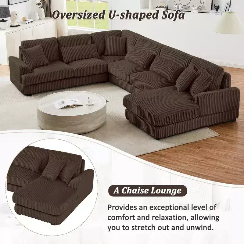 Oversized U-Shaped Sectional Sofa with Plush Corduroy Upholstery