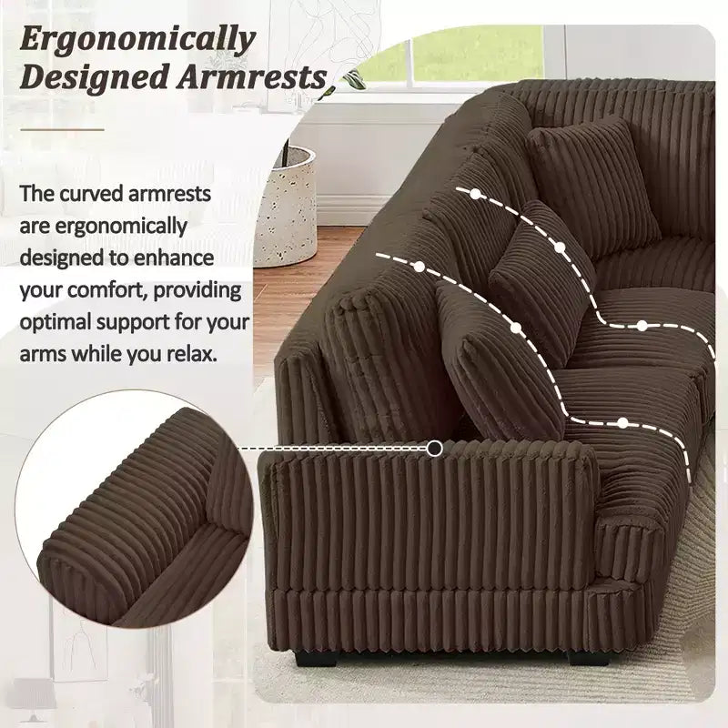 Oversized U-Shaped Sectional Sofa with Plush Corduroy Upholstery