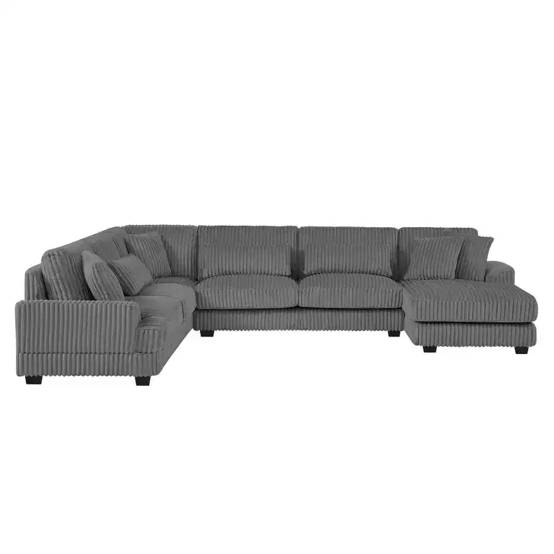 Oversized U-Shaped Sectional Sofa with Plush Corduroy Upholstery