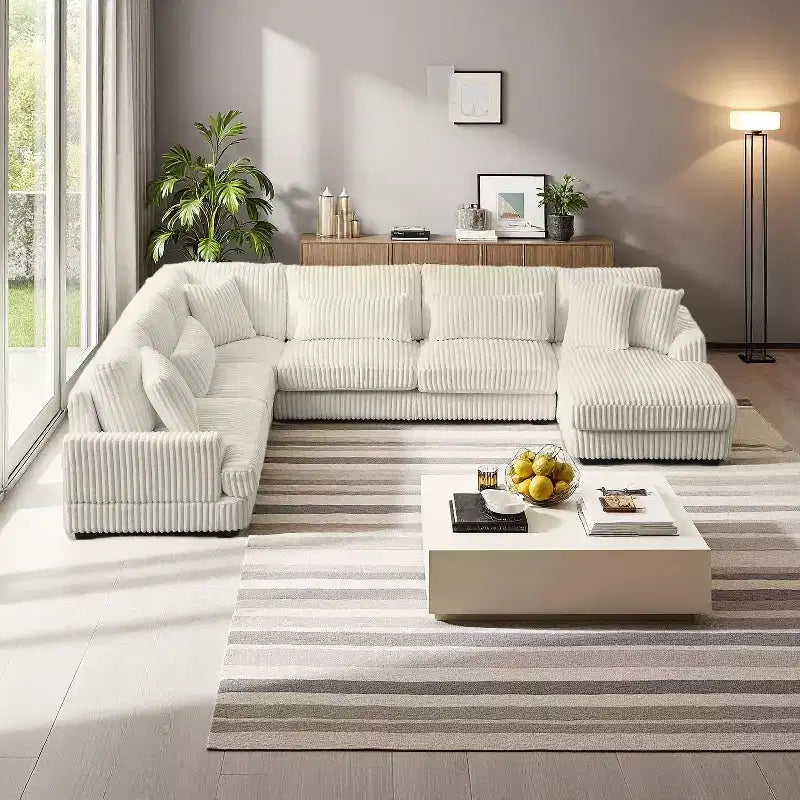 Oversized U-Shaped Sectional Sofa with Plush Corduroy Upholstery