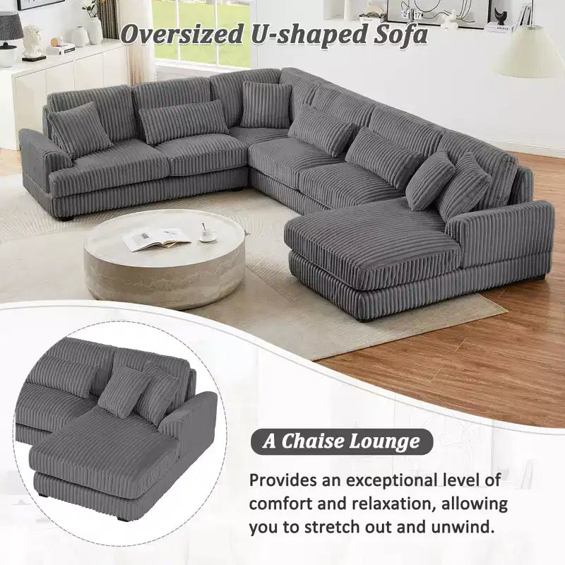 Oversized U-Shaped Sectional Sofa with Plush Corduroy Upholstery