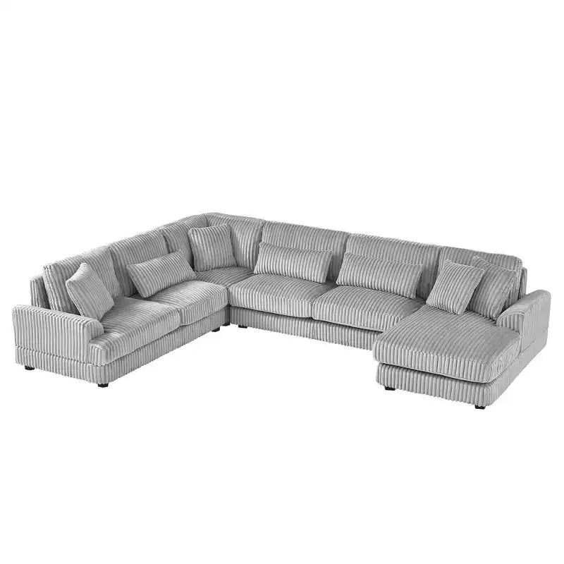 Oversized U-Shaped Sectional Sofa with Plush Corduroy Upholstery
