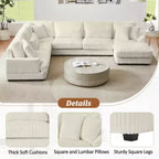 Oversized U-Shaped Sectional Sofa with Plush Corduroy Upholstery
