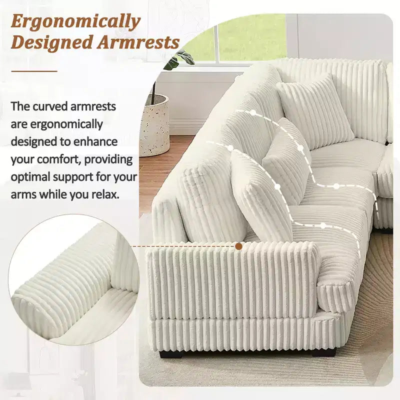 Oversized U-Shaped Sectional Sofa with Plush Corduroy Upholstery