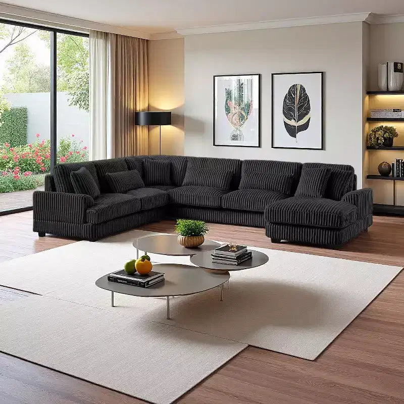 Oversized U-Shaped Sectional Sofa with Plush Corduroy Upholstery