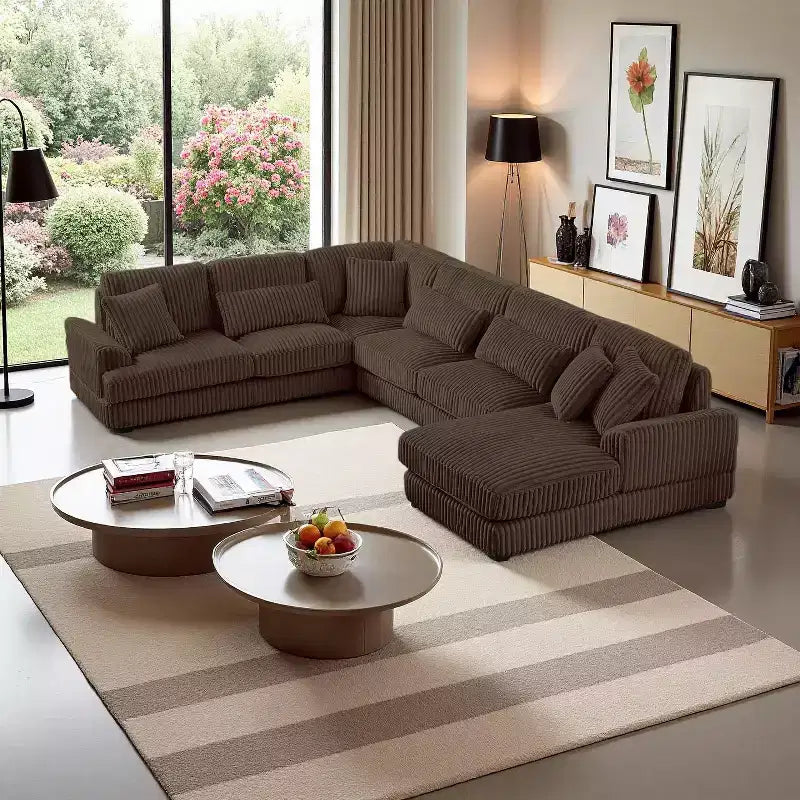 Oversized U-Shaped Sectional Sofa with Plush Corduroy Upholstery
