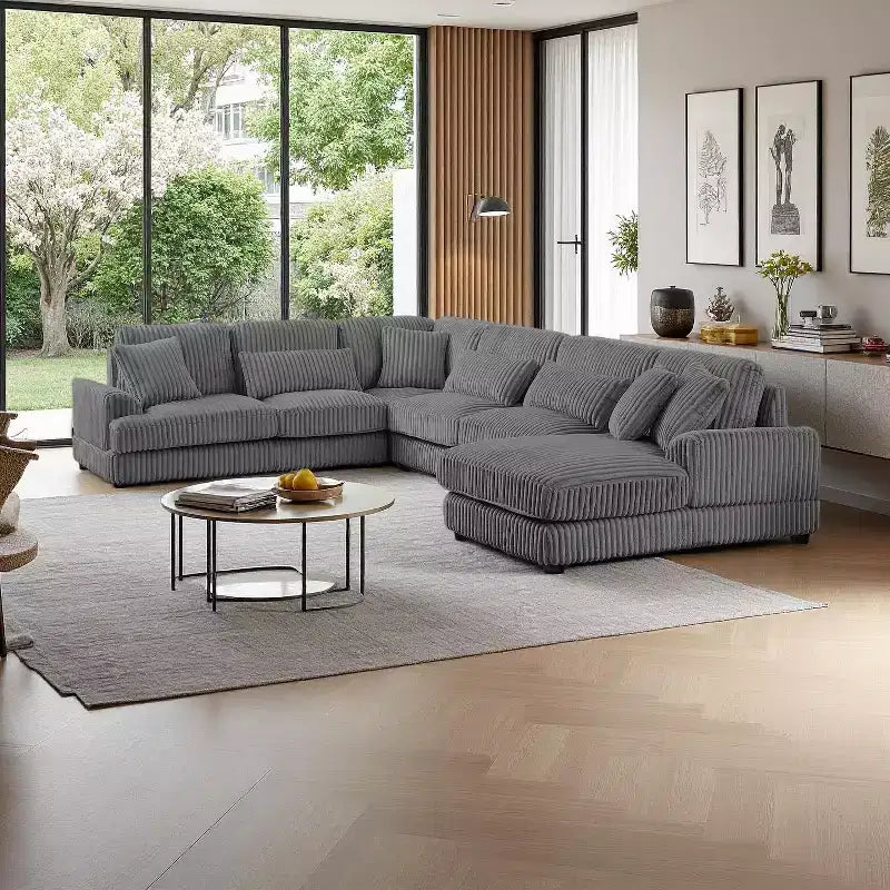 Oversized U-Shaped Sectional Sofa with Plush Corduroy Upholstery