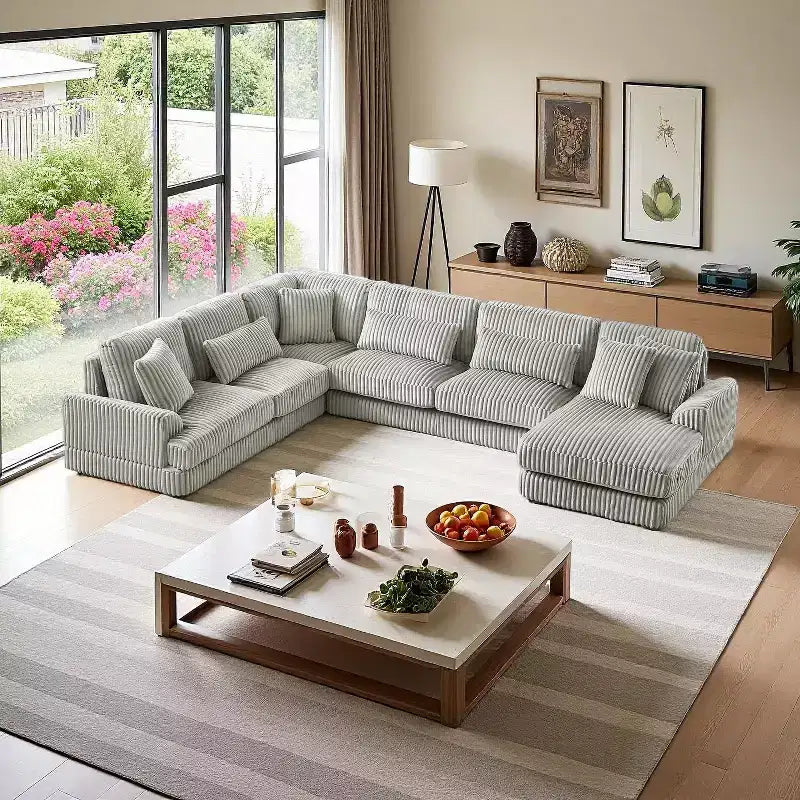 Oversized U-Shaped Sectional Sofa with Plush Corduroy Upholstery