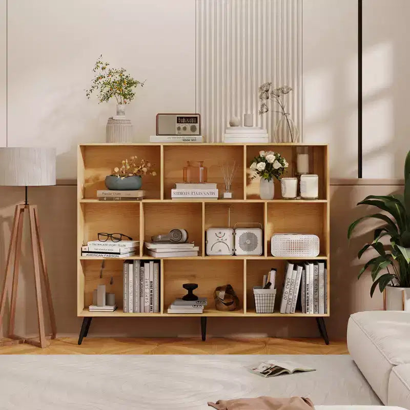 Wooden 3-Tier Open Shelf Bookcase with 10-Grid Storage