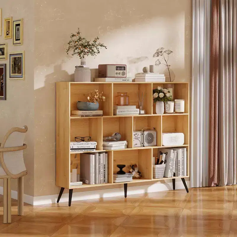 Wooden 3-Tier Open Shelf Bookcase with 10-Grid Storage