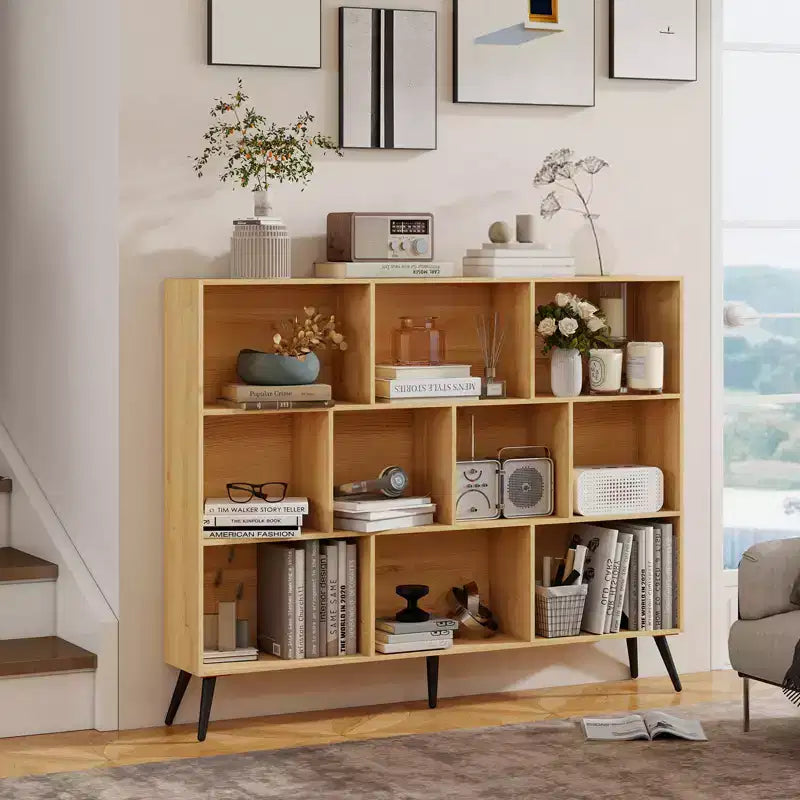 Wooden 3-Tier Open Shelf Bookcase with 10-Grid Storage