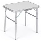 Acekool Small Folding Table with Adjustable Height, Lightweight Aluminum Frame Portable Camping Table with Carry Handle,Silver