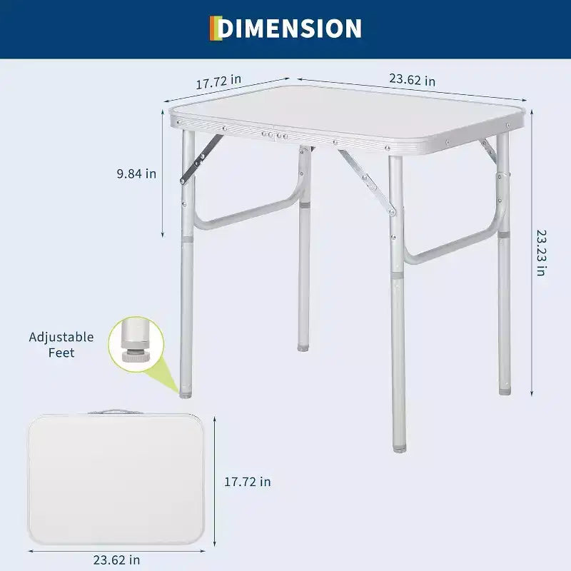 Acekool Small Folding Table with Adjustable Height, Lightweight Aluminum Frame Portable Camping Table with Carry Handle,Silver